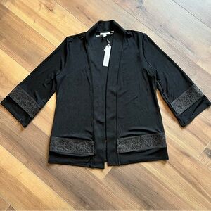 Chicos Travelers Open Cardigan Sweater Jacket Black Size 1 Knit Lightweight NWT